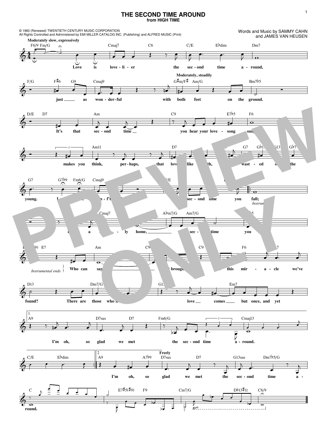 James Van Heusen The Second Time Around sheet music notes and chords arranged for Real Book – Melody & Chords