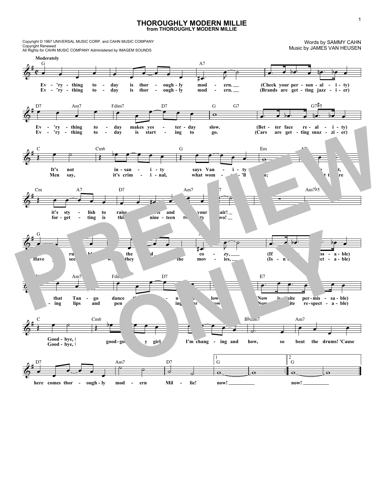James Van Heusen Thoroughly Modern Millie sheet music notes and chords arranged for Lead Sheet / Fake Book
