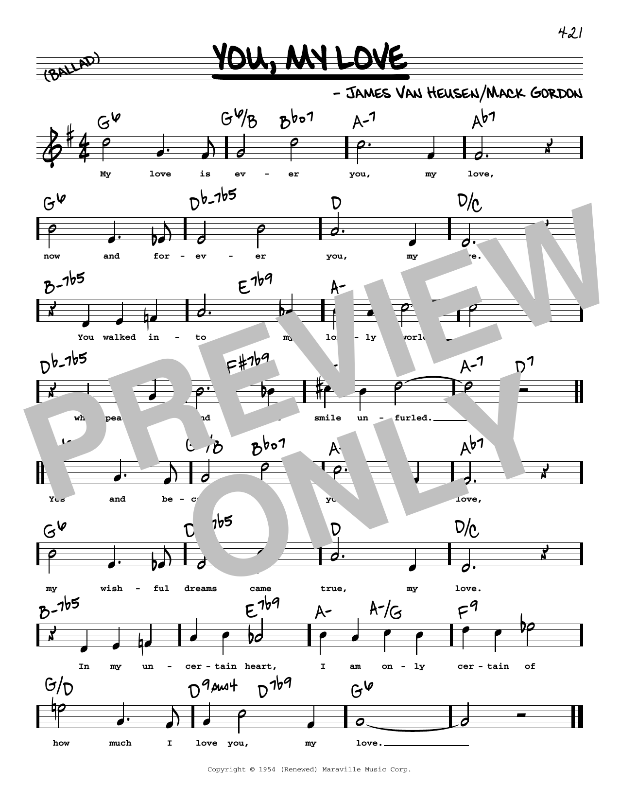 James Van Heusen You, My Love (High Voice) sheet music notes and chords arranged for Real Book – Melody, Lyrics & Chords