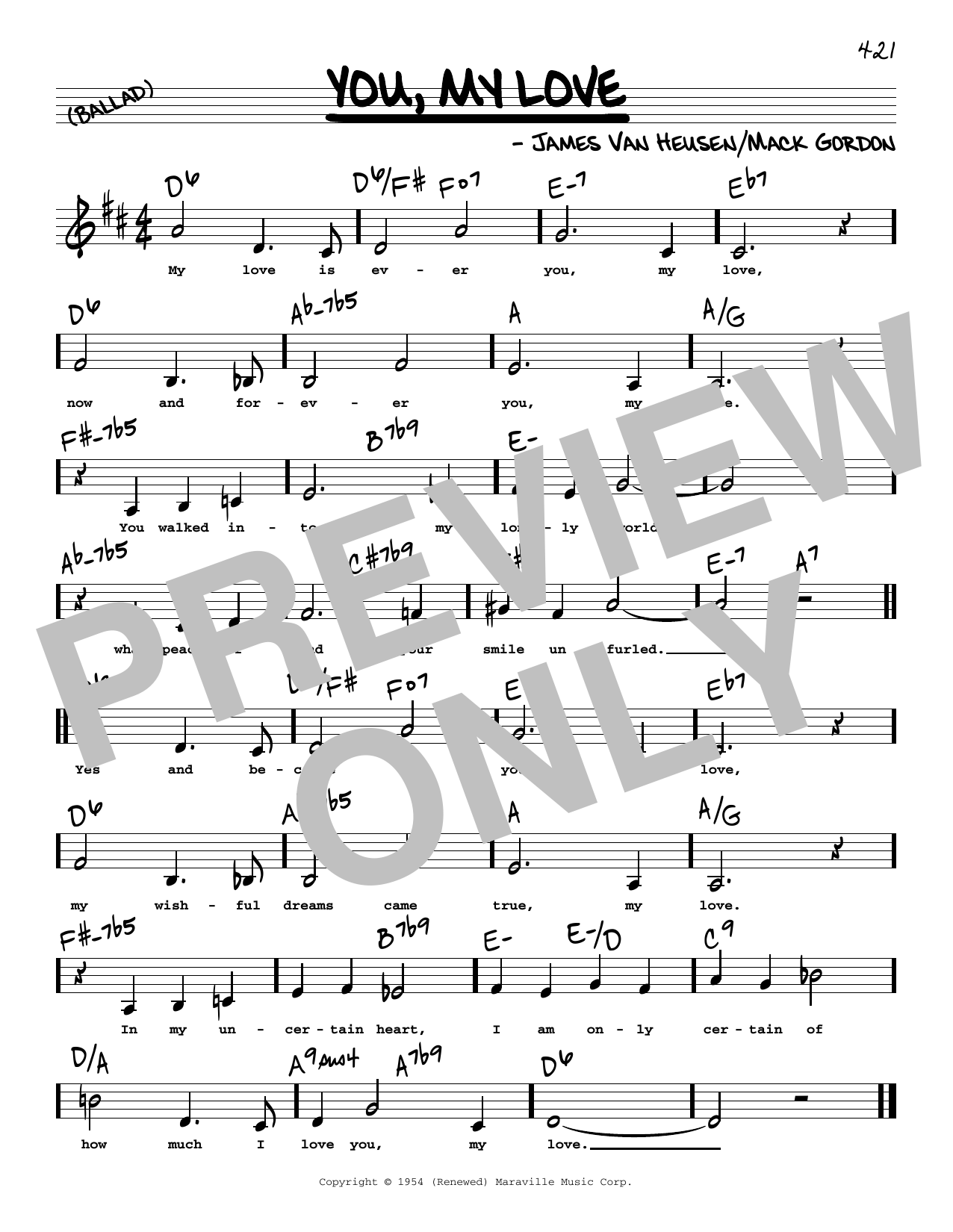 James Van Heusen You, My Love (Low Voice) sheet music notes and chords arranged for Real Book – Melody, Lyrics & Chords