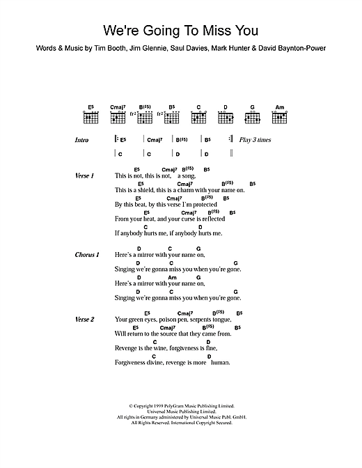 James We're Going To Miss You sheet music notes and chords arranged for Guitar Chords/Lyrics