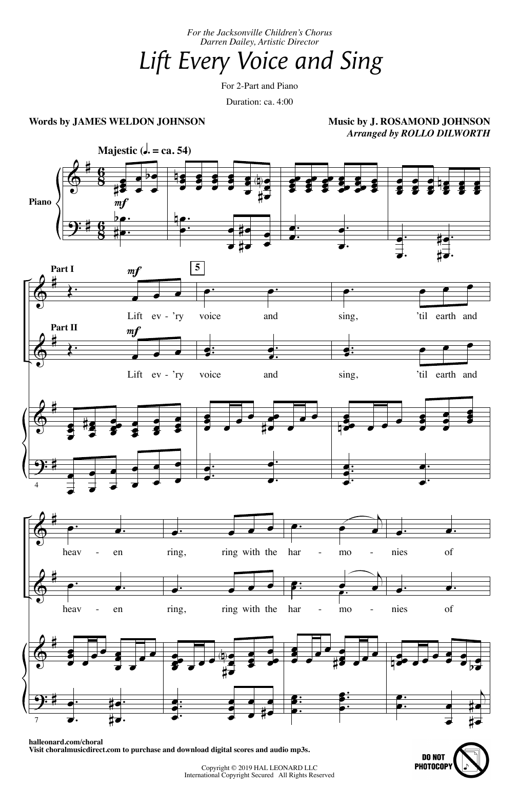 James Weldon Johnson and J. Rosamond Johnson Lift Every Voice And Sing (arr. Rollo Dilworth) sheet music notes and chords arranged for 2-Part Choir