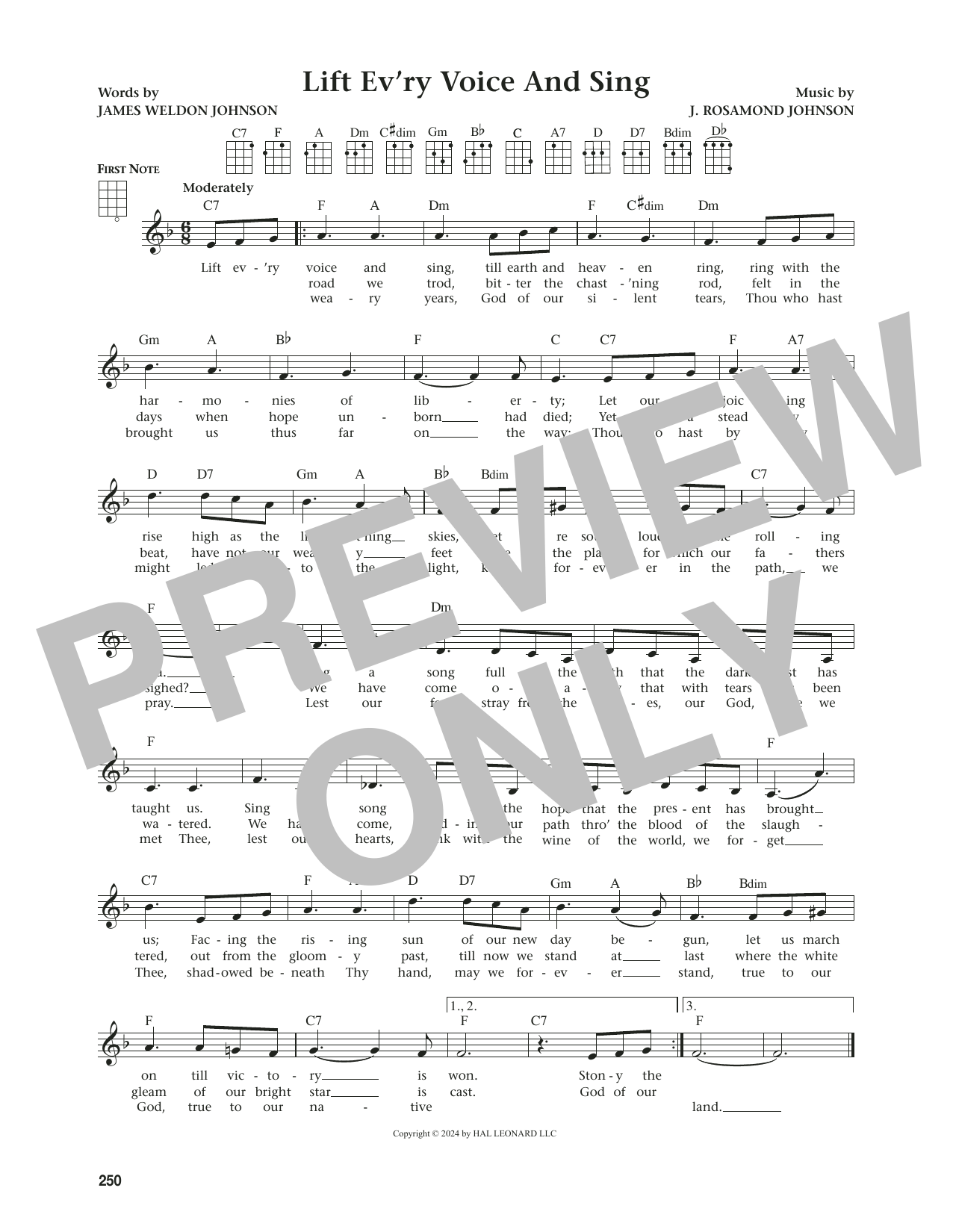 James Weldon Johnson Lift Ev'ry Voice And Sing (from The Daily Ukulele) (arr. Jim Beloff) sheet music notes and chords arranged for Ukulele
