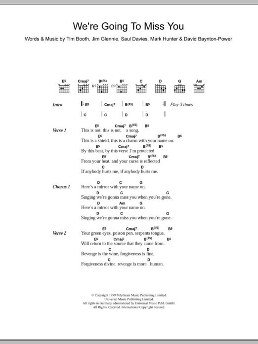 James We're Going To Miss You sheet music notes and chords arranged for Guitar Chords/Lyrics