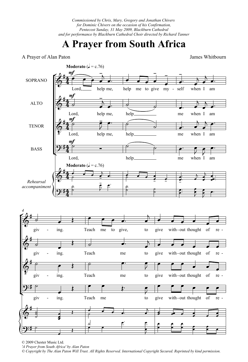 James Whitbourn A Prayer From South Africa sheet music notes and chords arranged for SATB Choir