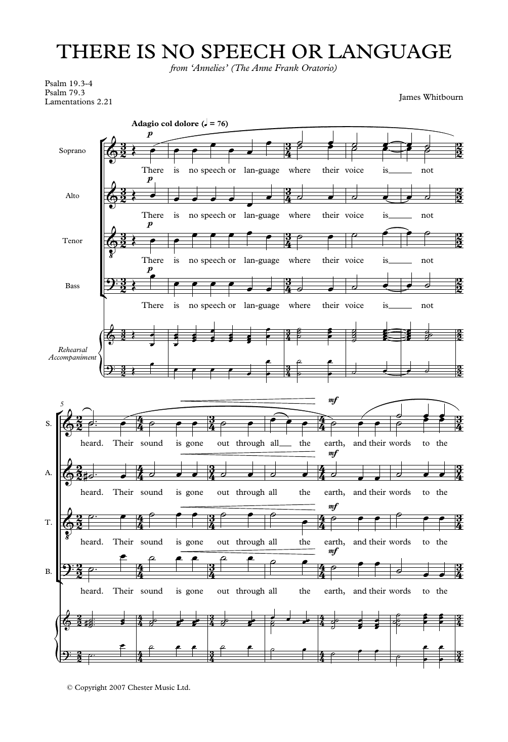 James Whitbourn There Is No Speech Or Language sheet music notes and chords arranged for SATB Choir