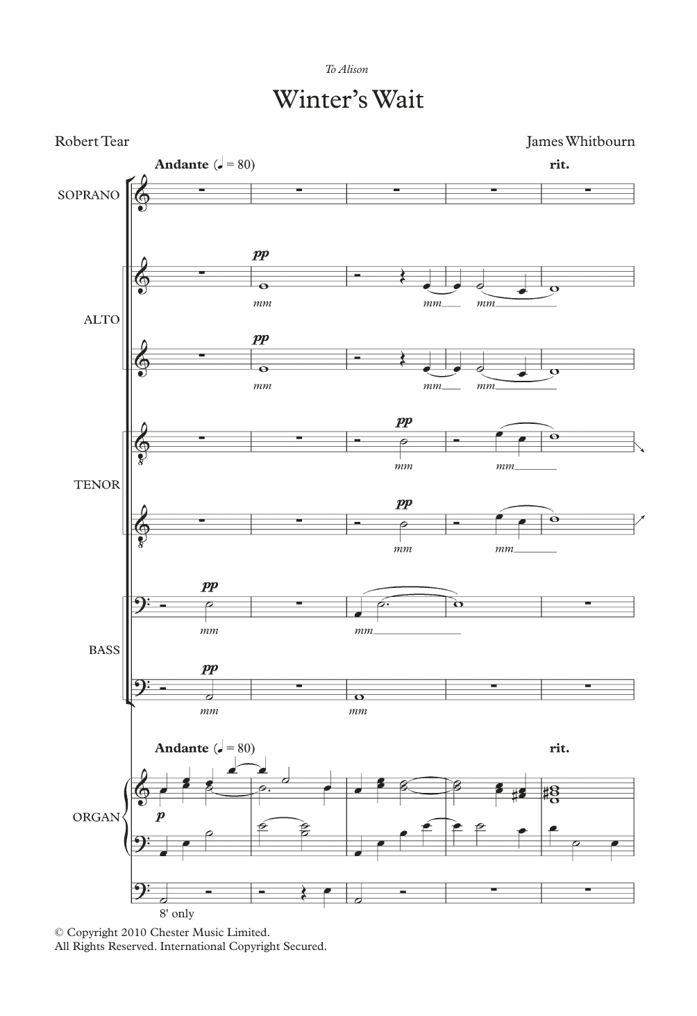 James Whitbourn Winter's Wait sheet music notes and chords arranged for SATB Choir