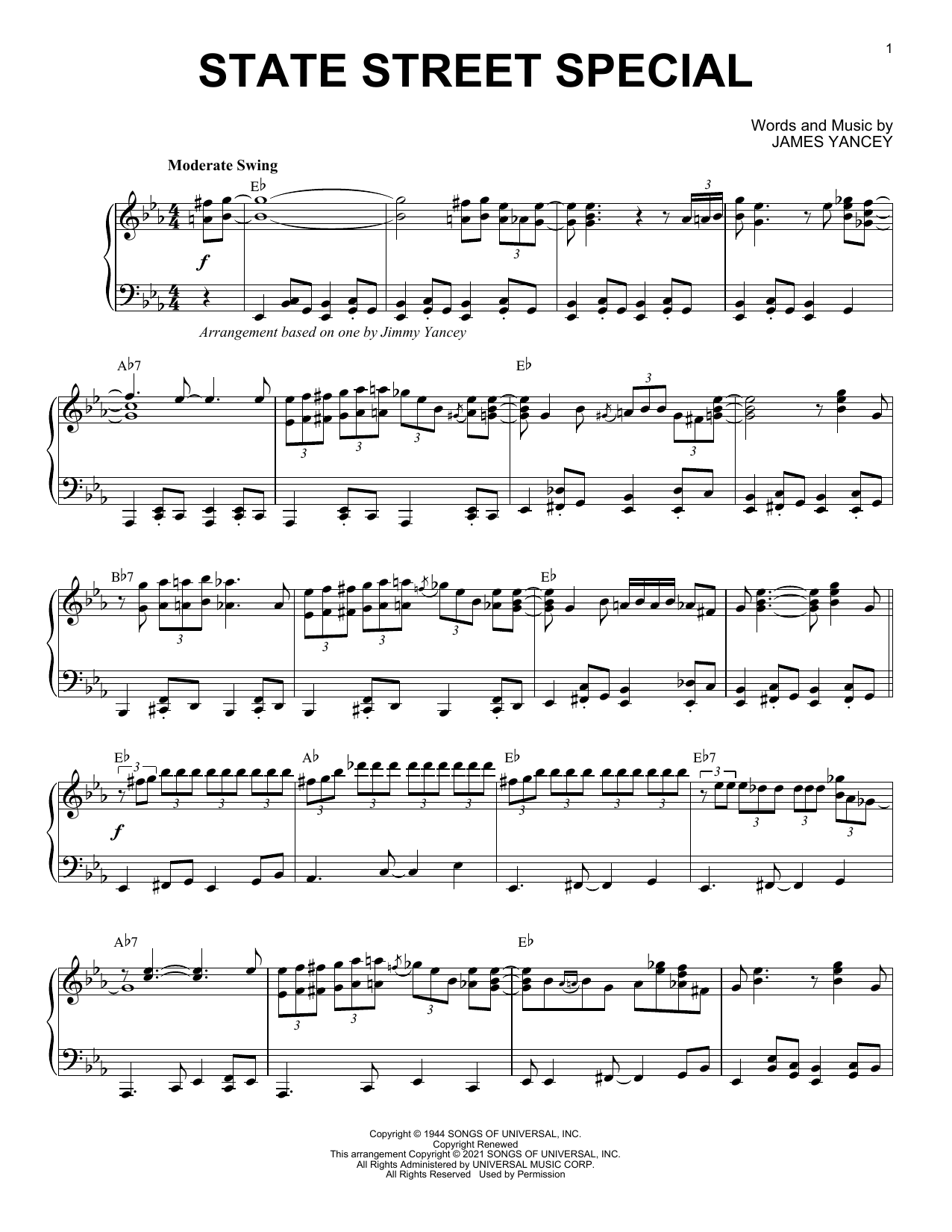 James Yancey State Street Special (arr. Brent Edstrom) sheet music notes and chords arranged for Piano Solo