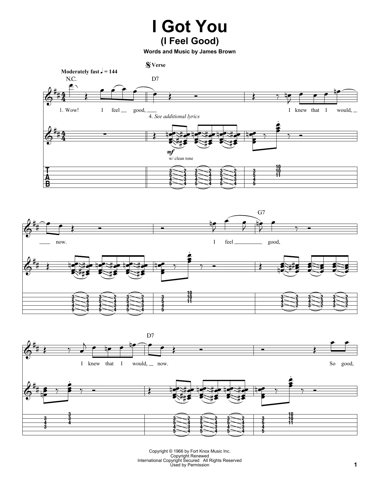 James Brown I Got You (I Feel Good) sheet music notes and chords. Download Printable PDF.