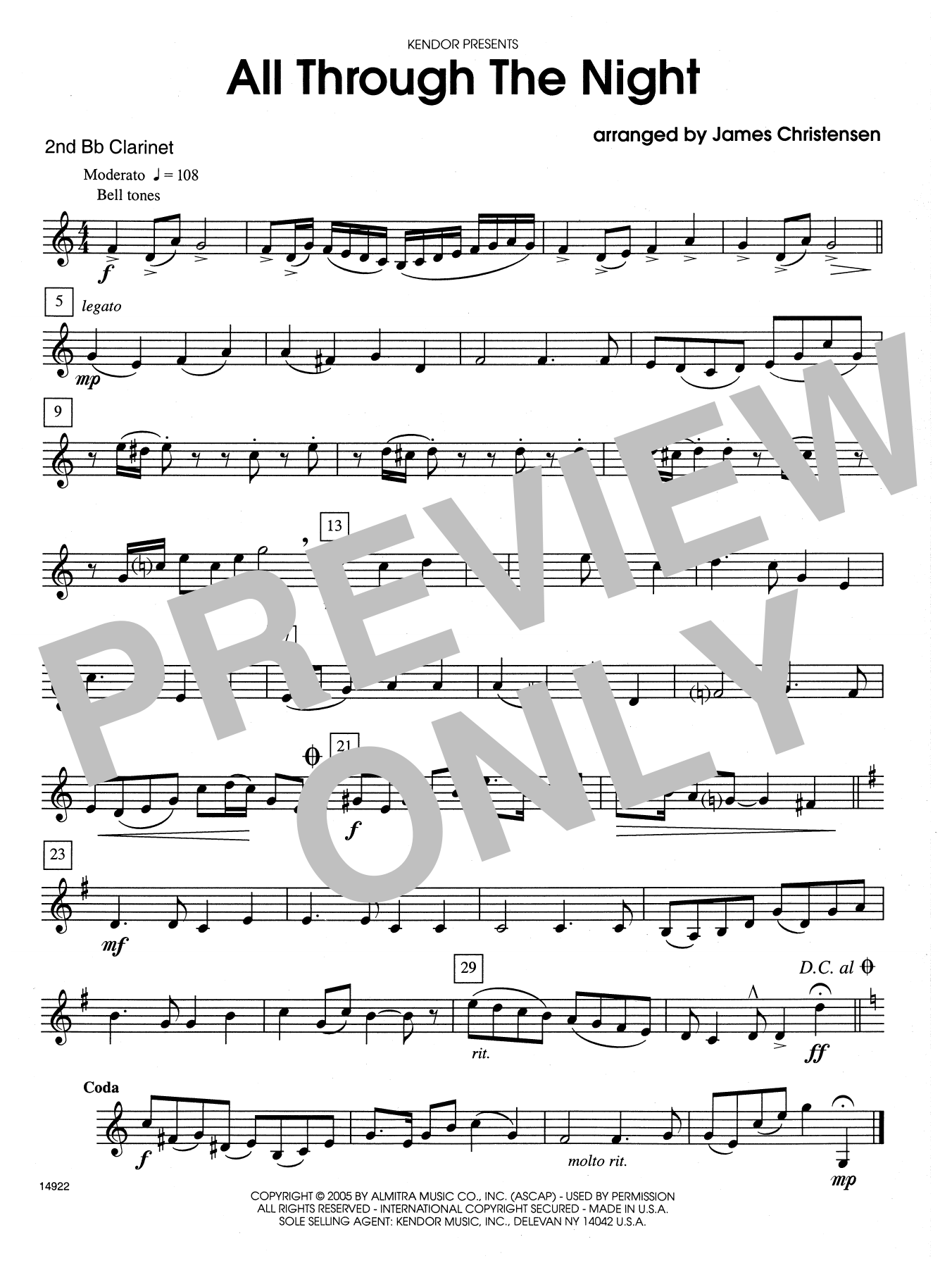 James Christensen All Through the Night - 2nd Bb Clarinet sheet music notes and chords. Download Printable PDF.