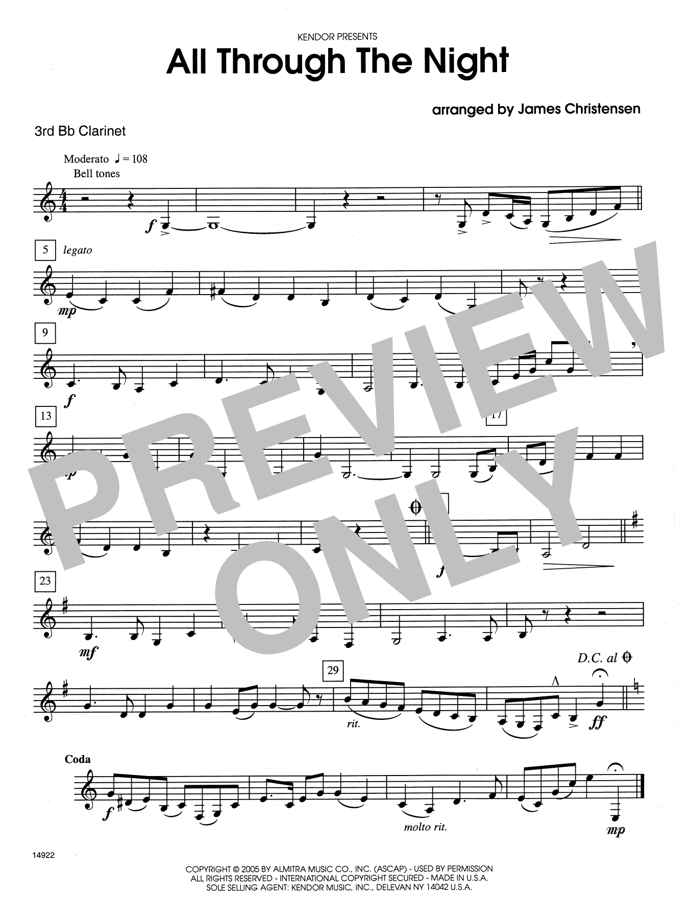James Christensen All Through the Night - 3rd Bb Clarinet sheet music notes and chords. Download Printable PDF.