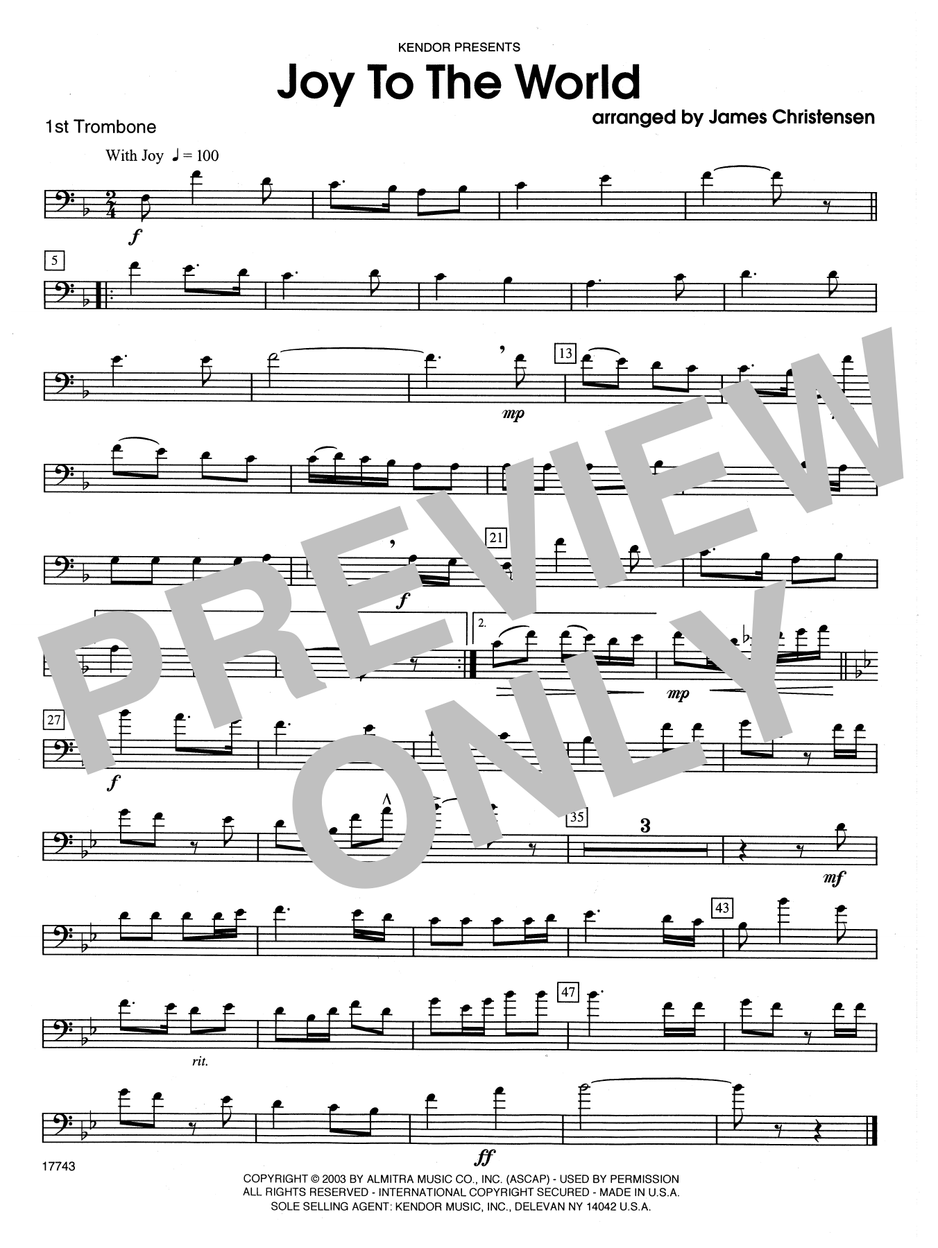James Christensen Joy to the World - 1st Trombone sheet music notes and chords. Download Printable PDF.
