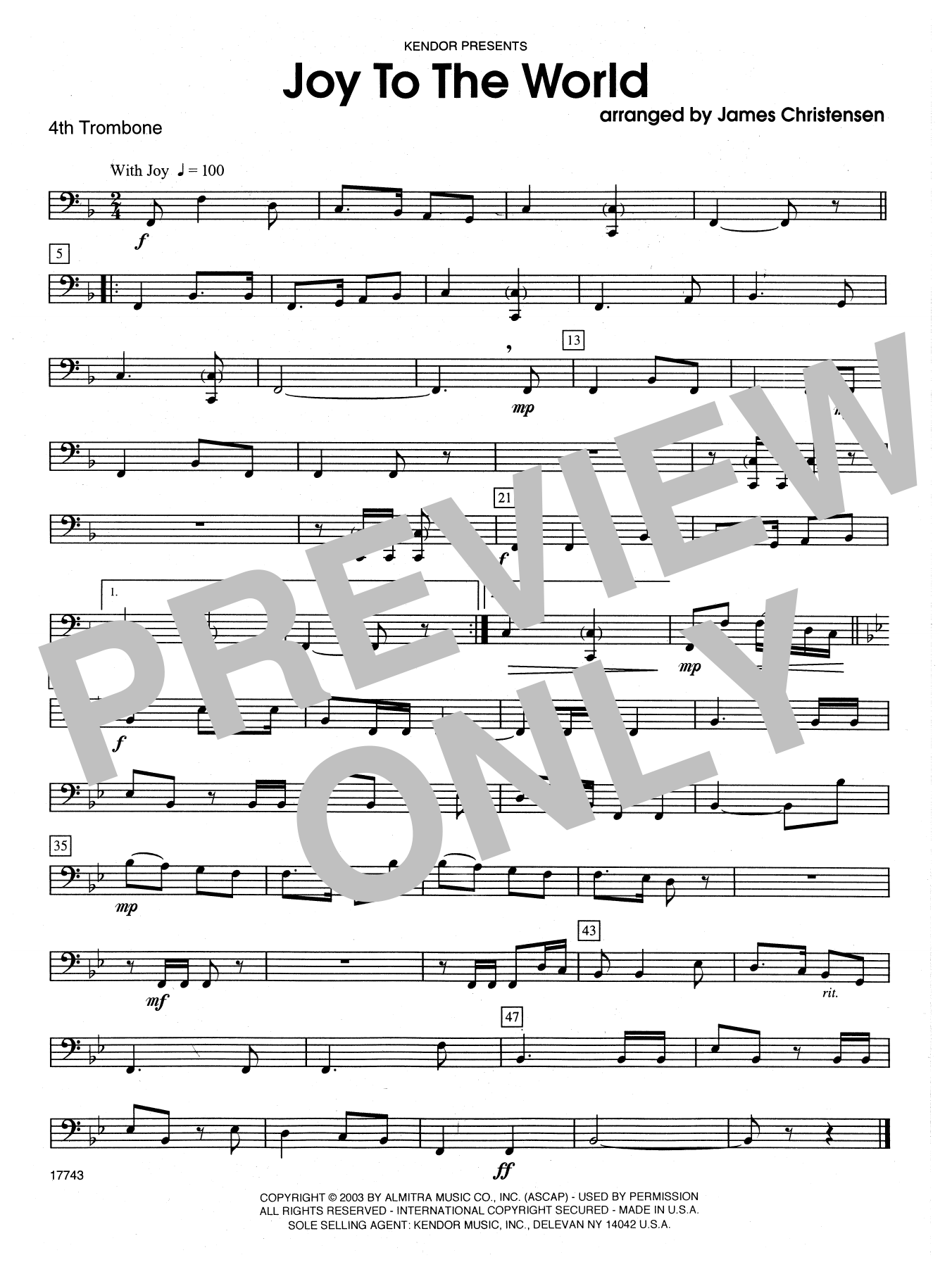 James Christensen Joy to the World - 4th Trombone sheet music notes and chords. Download Printable PDF.