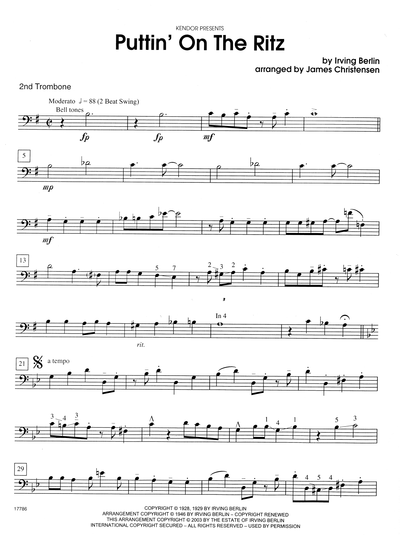 James Christensen Puttin' on the Ritz - 2nd Trombone sheet music notes and chords. Download Printable PDF.
