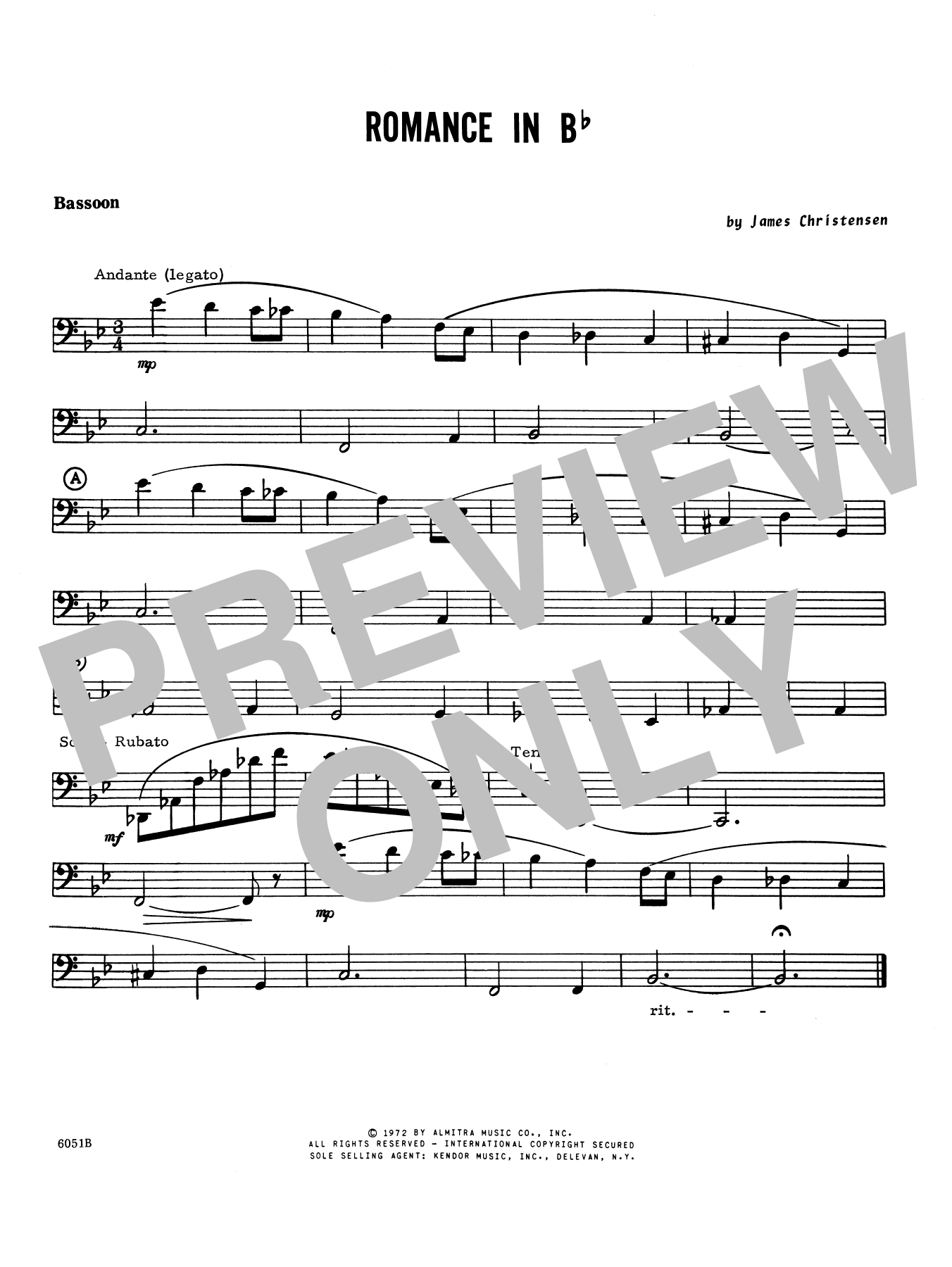 James Christensen Romance In Bb - Bassoon sheet music notes and chords. Download Printable PDF.