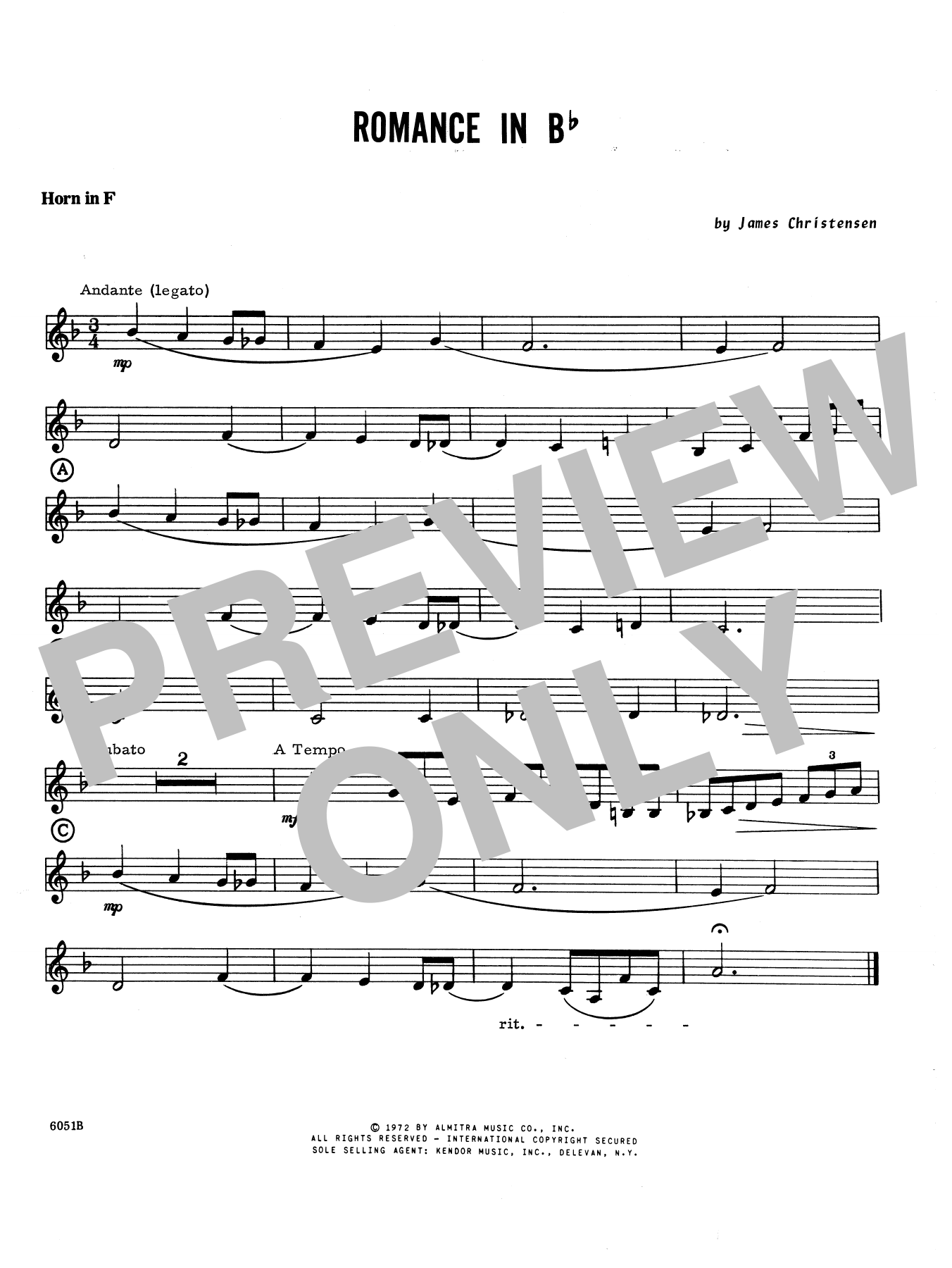 James Christensen Romance In Bb - Horn in F sheet music notes and chords. Download Printable PDF.