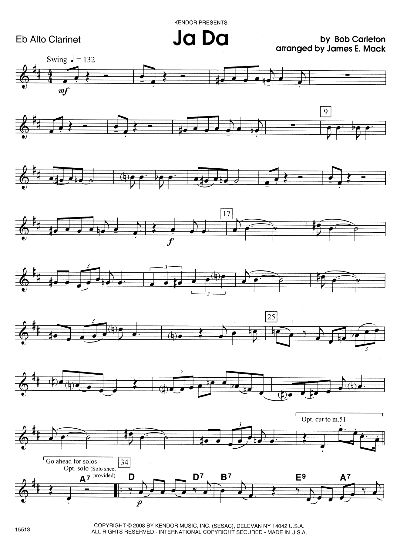 James E. Mack Ja Da - Eb Alto Clarinet sheet music notes and chords. Download Printable PDF.
