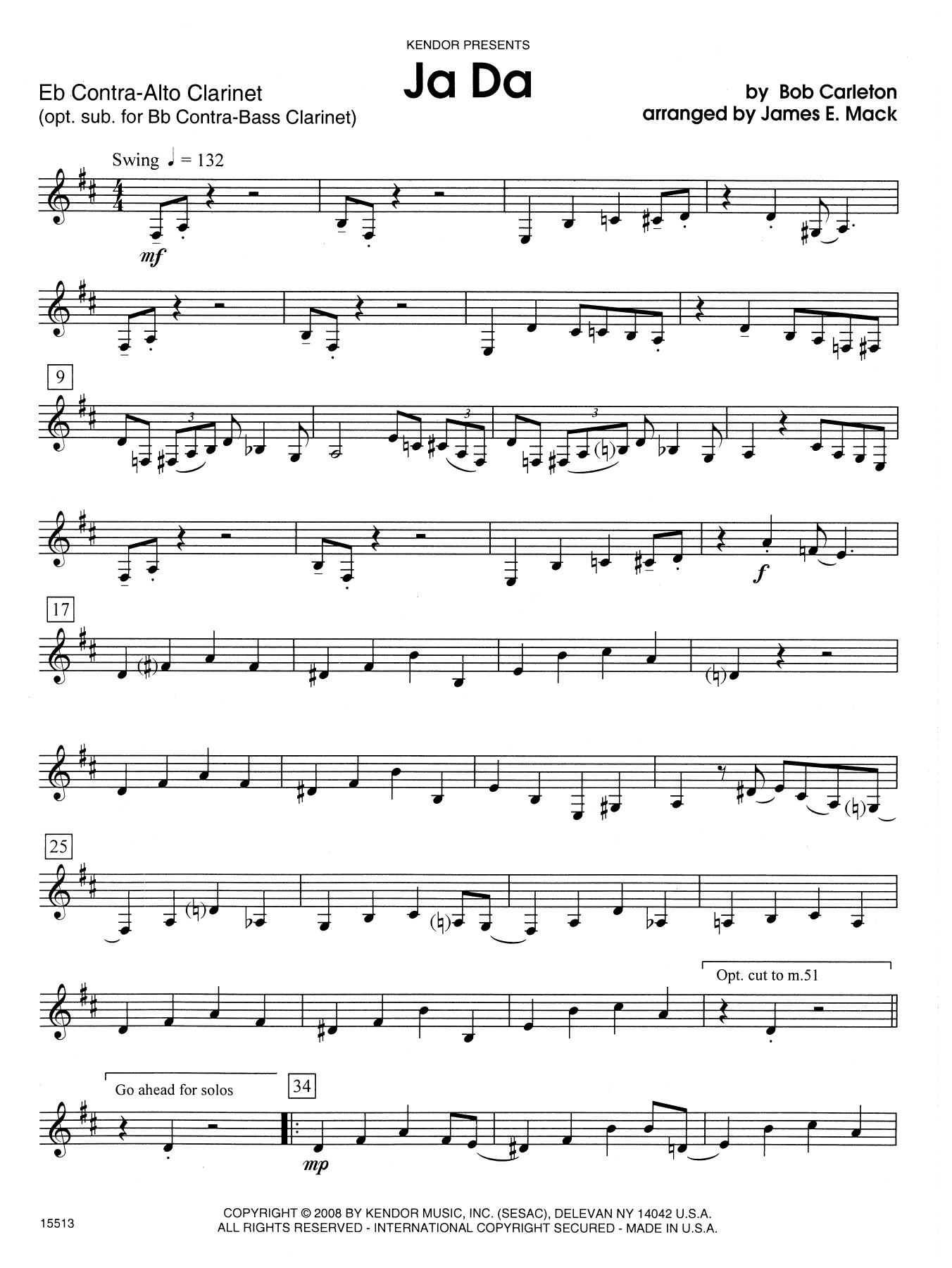 James E. Mack Ja Da - Eb Contra Alto Clarinet sheet music notes and chords. Download Printable PDF.