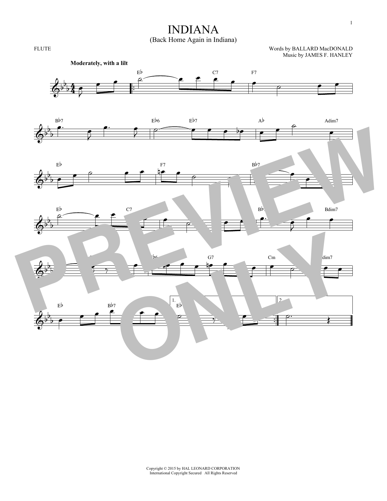 James F. Hanley Indiana (Back Home Again In Indiana) sheet music notes and chords. Download Printable PDF.