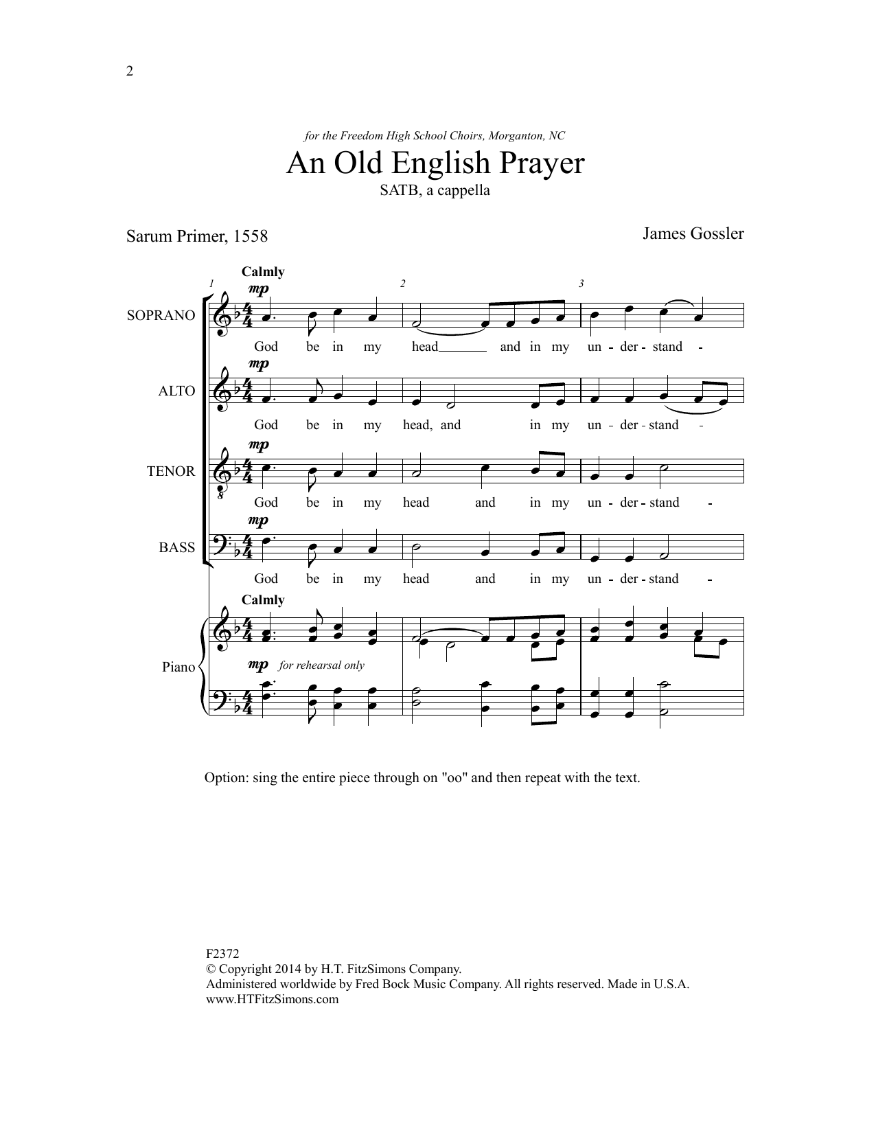James Gossler An Old English Prayer sheet music notes and chords arranged for SATB Choir