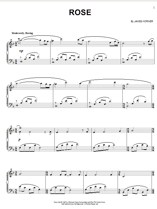 James Horner Rose sheet music notes and chords. Download Printable PDF.