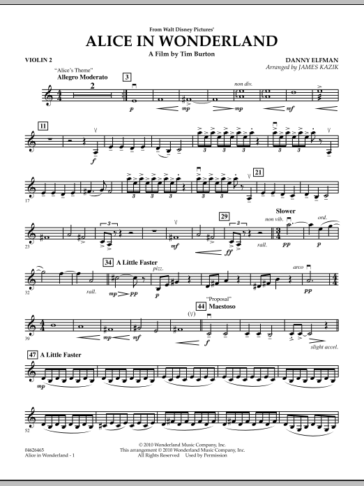 James Kazik Alice In Wonderland - Violin 2 sheet music notes and chords. Download Printable PDF.