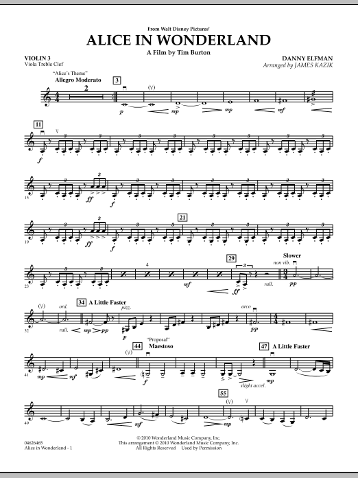 James Kazik Alice In Wonderland - Violin 3 (Viola Treble Clef) sheet music notes and chords. Download Printable PDF.