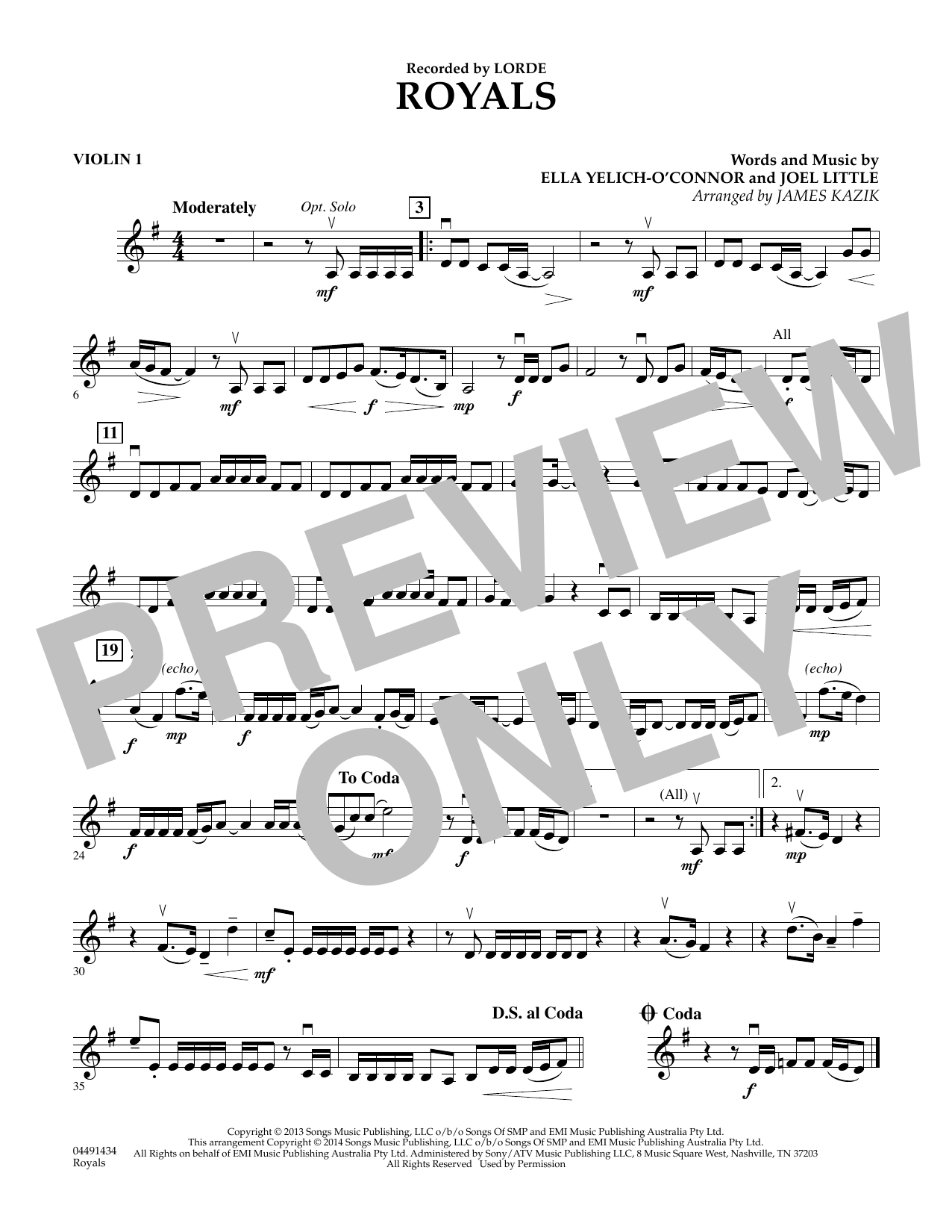 James Kazik Royals - Violin 1 sheet music notes and chords. Download Printable PDF.