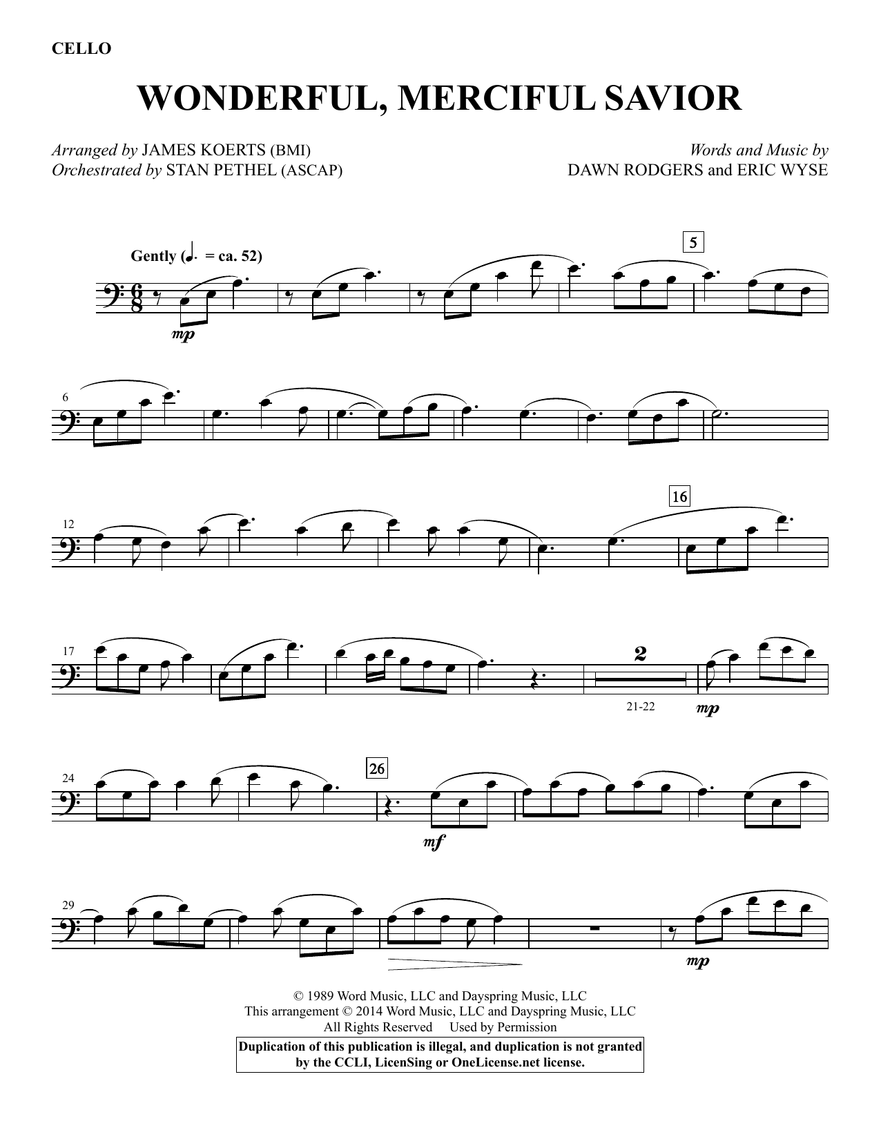 James Koerts Wonderful, Merciful Savior - Cello sheet music notes and chords. Download Printable PDF.