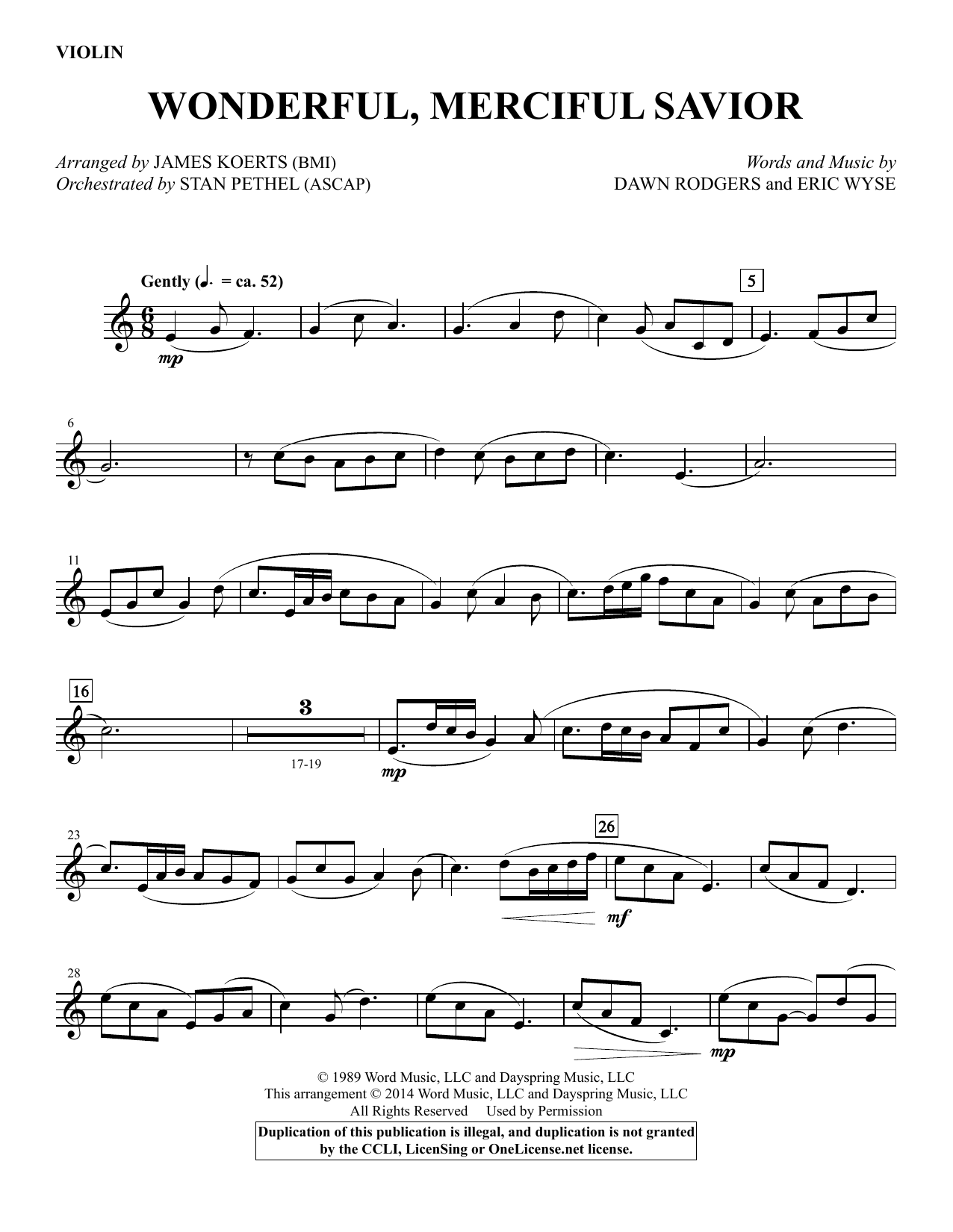 James Koerts Wonderful, Merciful Savior - Violin sheet music notes and chords. Download Printable PDF.