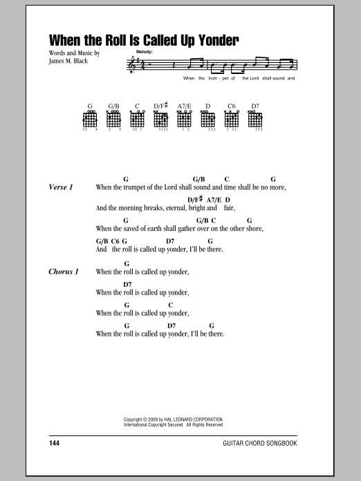 James M. Black When The Roll Is Called Up Yonder sheet music notes and chords arranged for Piano Chords/Lyrics