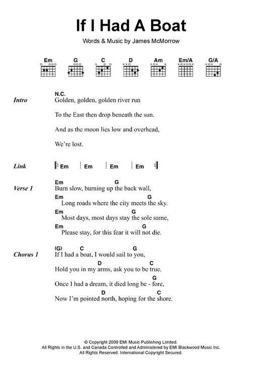 James McMorrow If I Had A Boat sheet music notes and chords arranged for Guitar Chords/Lyrics