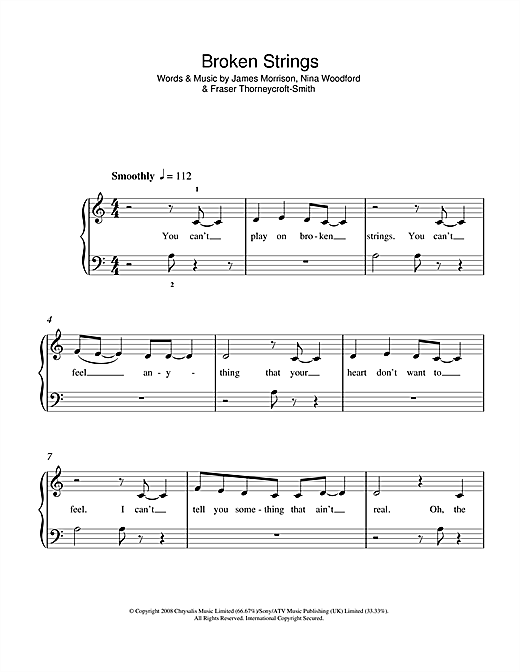 James Morrison Broken Strings (feat. Nelly Furtado) sheet music notes and chords arranged for Guitar Chords/Lyrics