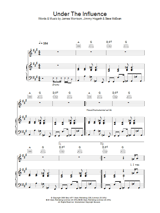 James Morrison Under The Influence sheet music notes and chords arranged for Guitar Chords/Lyrics