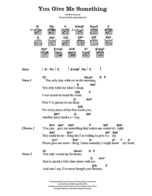 James Morrison You Give Me Something sheet music notes and chords arranged for Guitar Chords/Lyrics