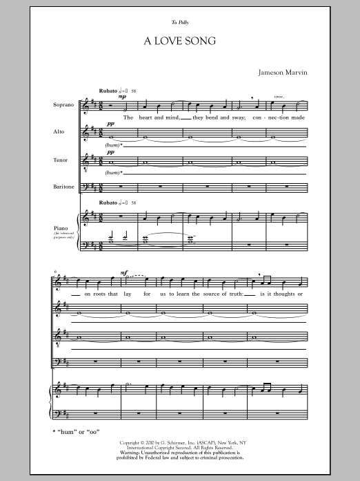 Jameson Marvin A Love Song To Polly sheet music notes and chords arranged for SATB Choir