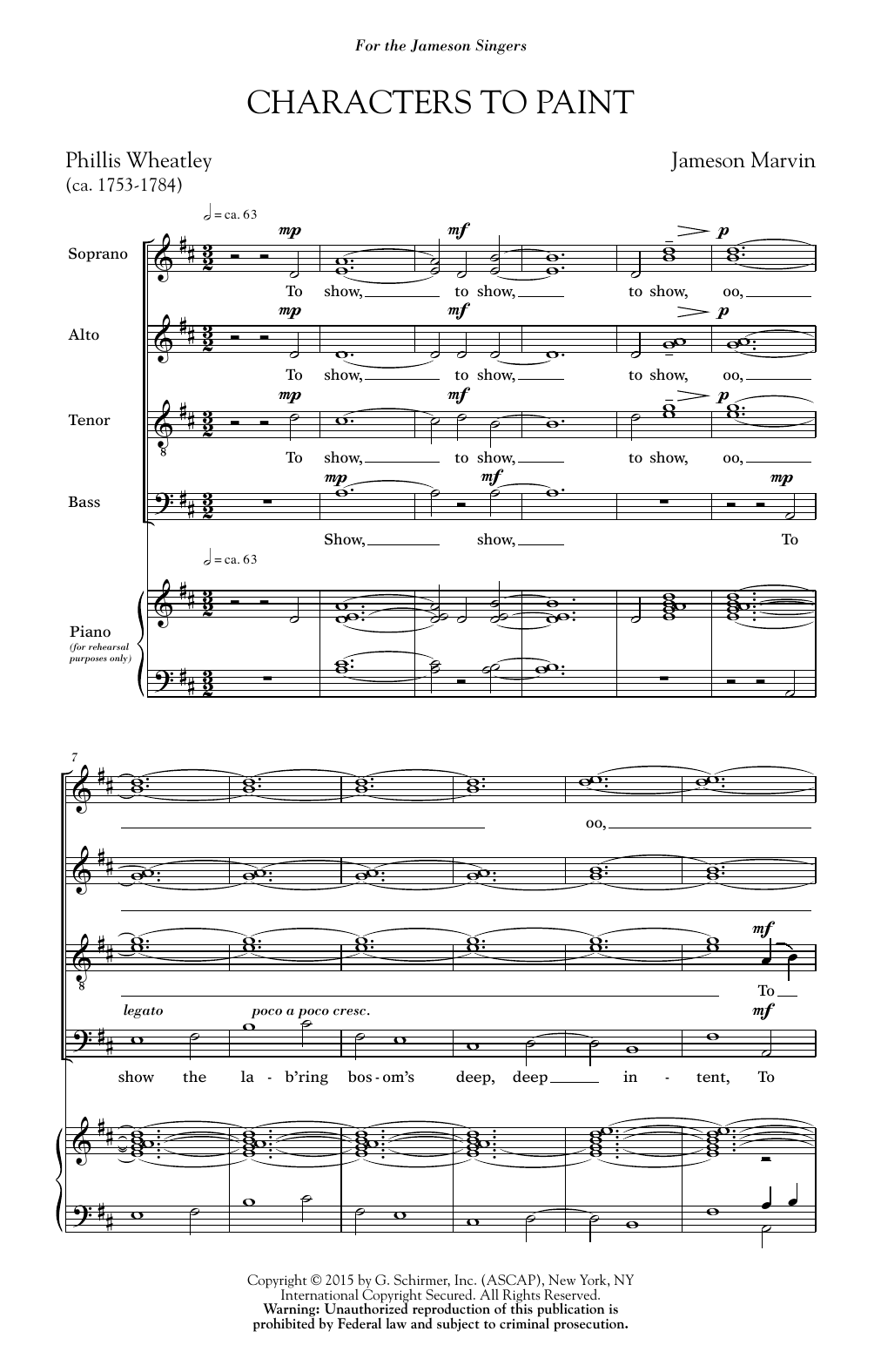 Jameson Marvin Characters To Paint sheet music notes and chords arranged for SATB Choir