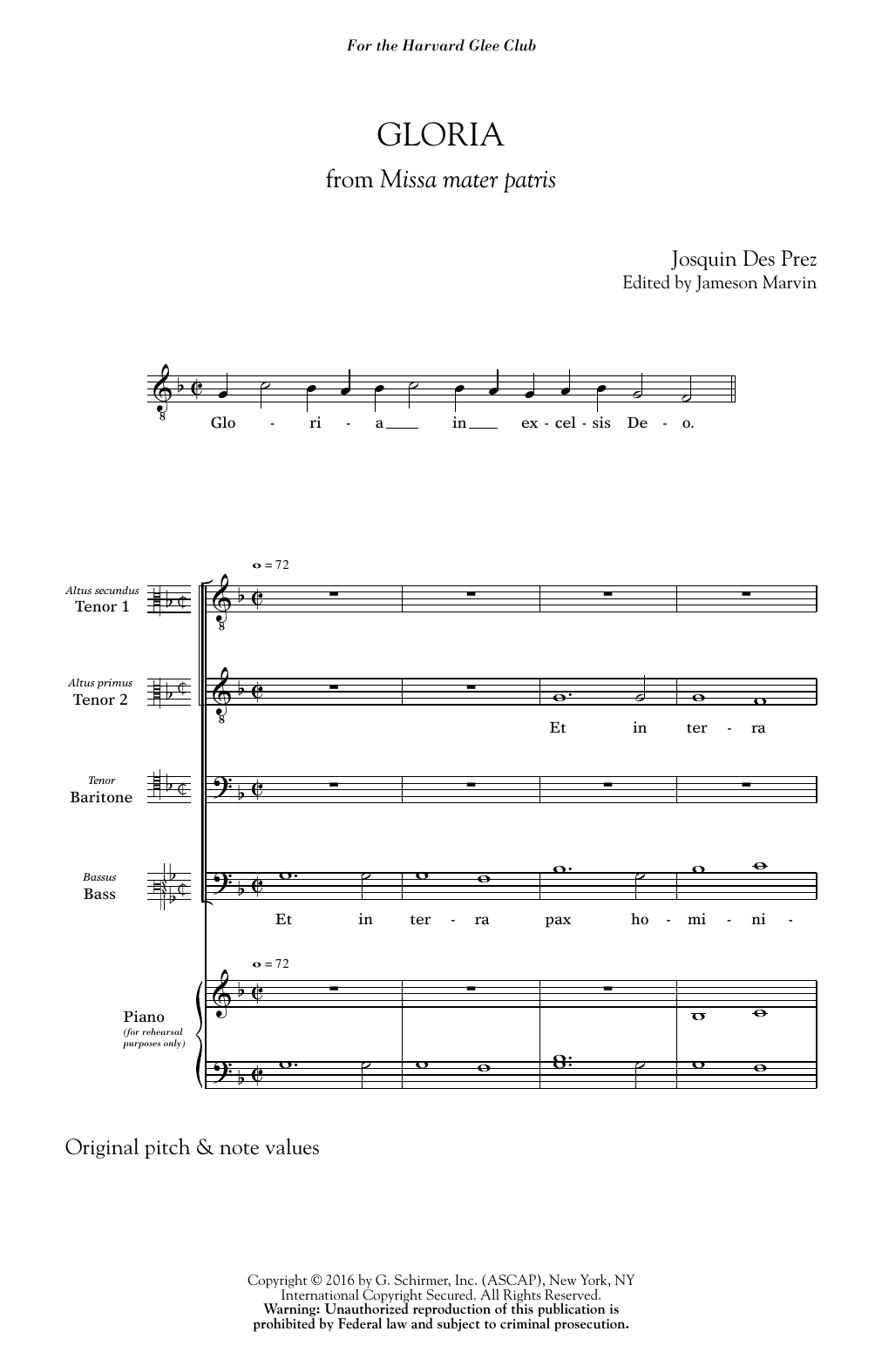 Jameson Marvin Gloria sheet music notes and chords arranged for TTBB Choir