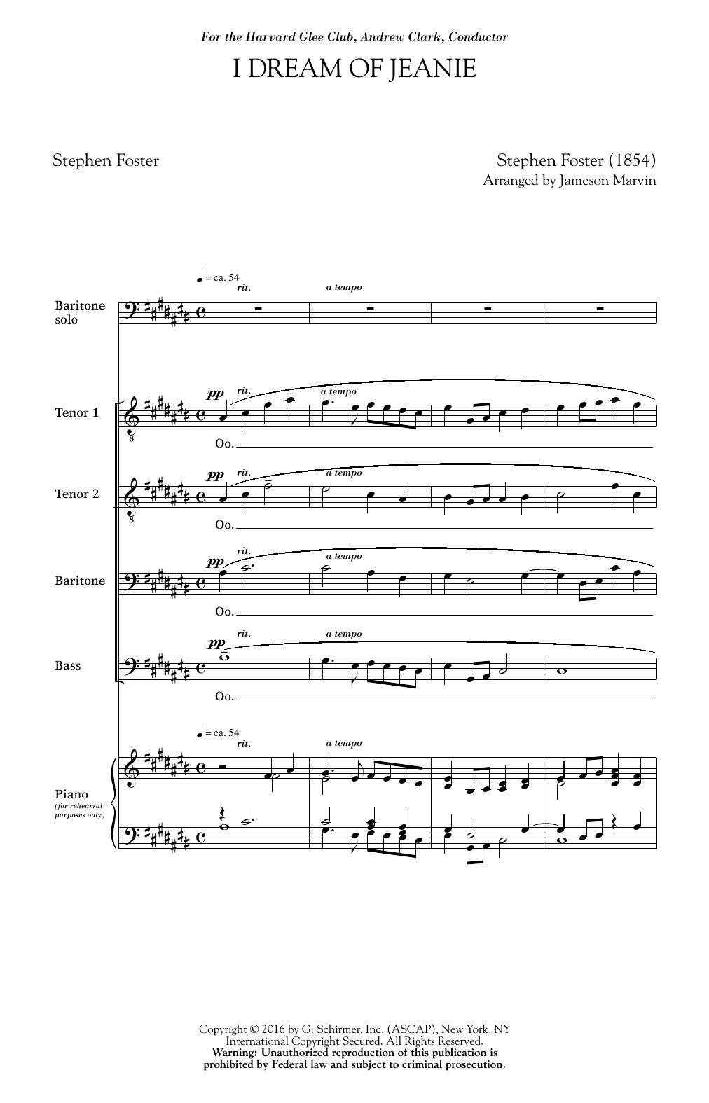Jameson Marvin I Dream Of Jeanie sheet music notes and chords arranged for TTBB Choir