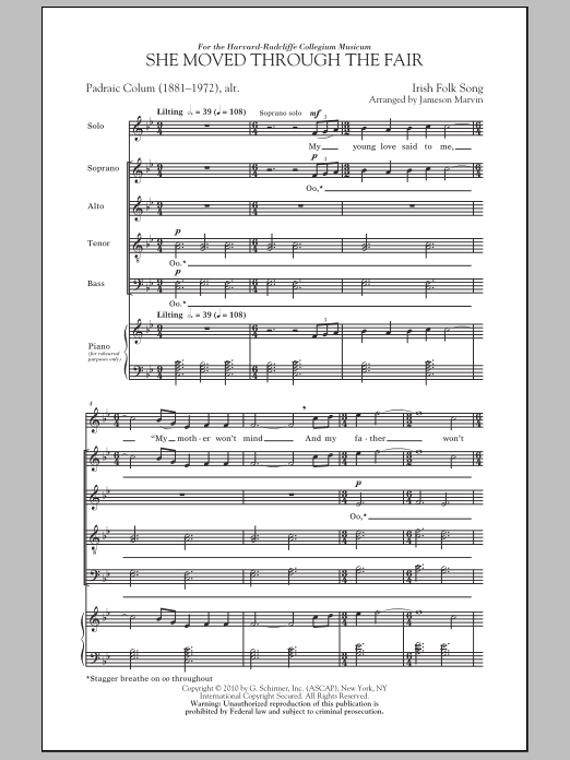Jameson Marvin She Moved Thro' The Fair (She Moved Through The Fair) sheet music notes and chords arranged for SATB Choir