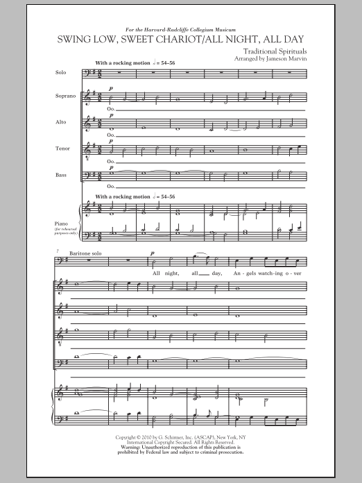 Jameson Marvin Swing Low, Sweet Chariot / All Night, All Day sheet music notes and chords arranged for SATB Choir