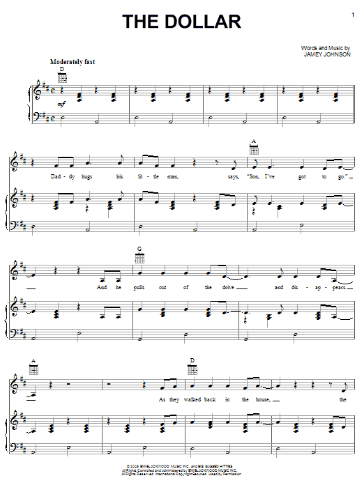 Jamey Johnson The Dollar sheet music notes and chords arranged for Piano, Vocal & Guitar Chords (Right-Hand Melody)