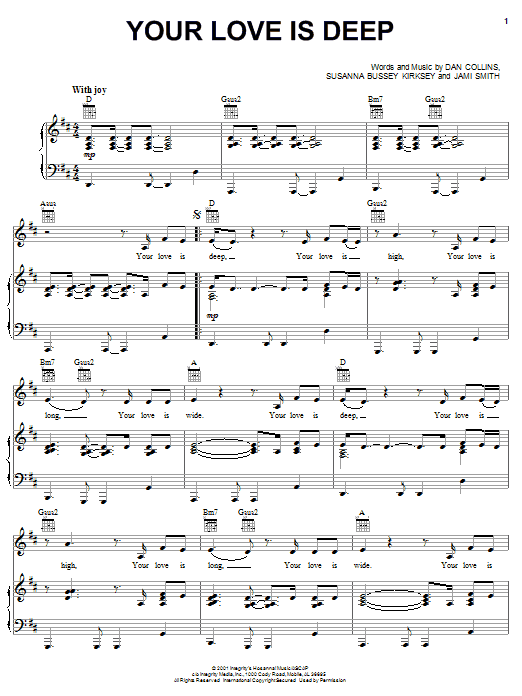 Jami Smith Your Love Is Deep sheet music notes and chords arranged for Piano, Vocal & Guitar Chords (Right-Hand Melody)