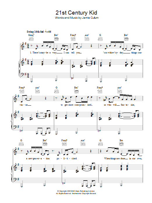 Jamie Cullum 21st Century Kid sheet music notes and chords arranged for Piano, Vocal & Guitar Chords