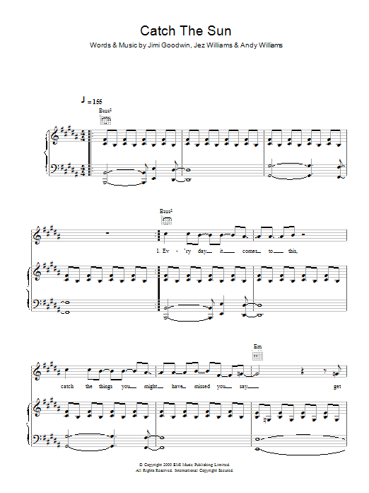 Jamie Cullum Catch The Sun sheet music notes and chords arranged for Piano, Vocal & Guitar Chords
