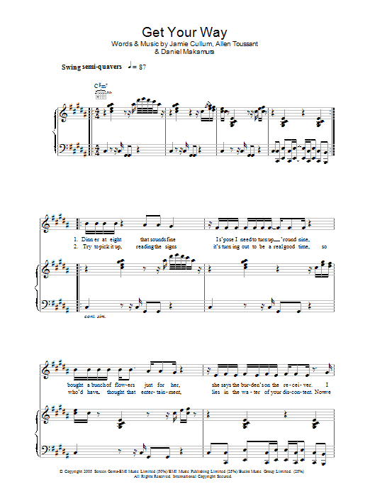 Jamie Cullum Get Your Way sheet music notes and chords arranged for Piano Solo