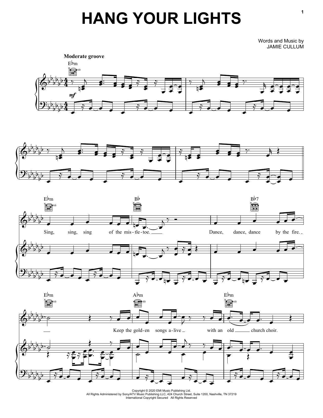 Jamie Cullum Hang Your Lights sheet music notes and chords arranged for Piano, Vocal & Guitar Chords (Right-Hand Melody)