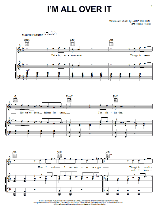 Jamie Cullum I'm All Over It sheet music notes and chords arranged for Piano, Vocal & Guitar Chords (Right-Hand Melody)