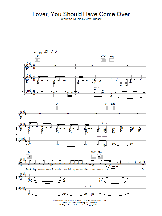 Jamie Cullum Lover, You Should Have Come Over sheet music notes and chords arranged for Piano, Vocal & Guitar Chords