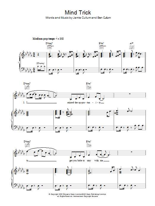Jamie Cullum Mind Trick sheet music notes and chords arranged for Piano, Vocal & Guitar Chords
